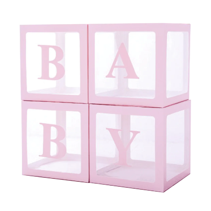 Pink boxes ''Baby'' for balloons 4pcs.