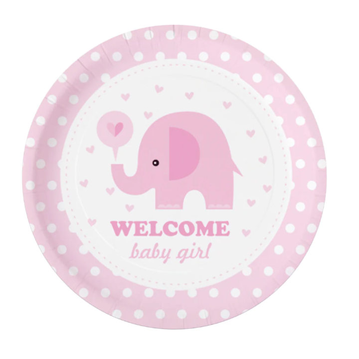 Paper Plates ''Welcome baby girl'' 18cm. 6pcs.  (plastic free)