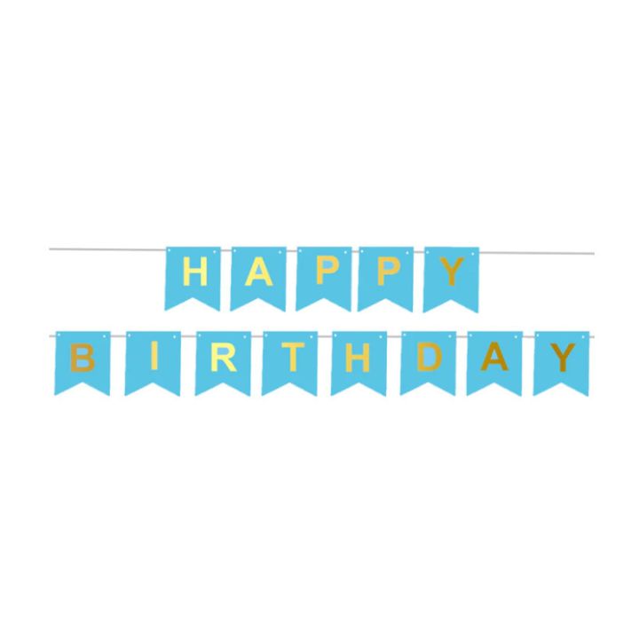 Happy Birthday light blue banner with gold letters 15x 175cm.