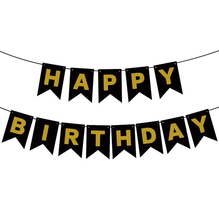 Happy Birthday black banner with gold letters 15x 175cm.