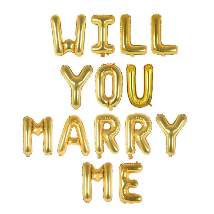 Foil Balloon Phrase ''Will you marry me'' gold.