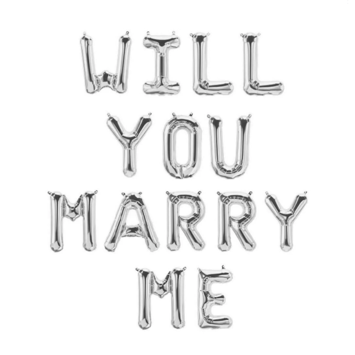 Foil Balloon Phrase ''Will you marry me'' silver.