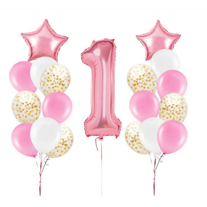 Balloon Set 1st Birthday Pink 19pcs