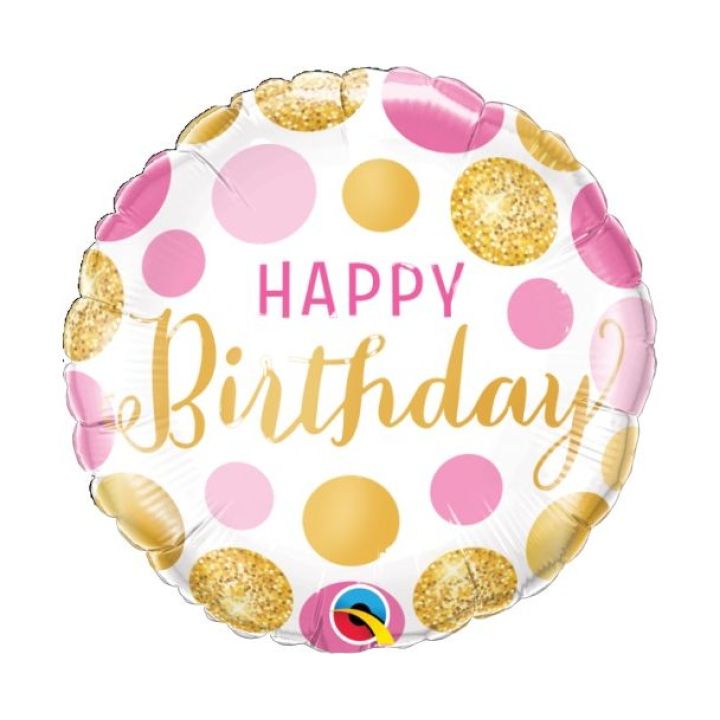 Μπαλόνι Φοιλ ''Happy Birthday'' ροζ με πουά 46εκ.
