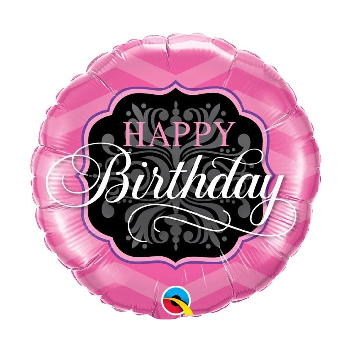 Foil Balloon ''Happy Birthday'' Pink and  Black 46cm.