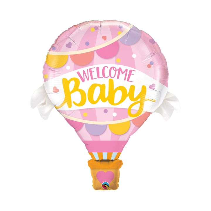 Foil hot-air balloon ''Welcome baby'' for girl 107cm