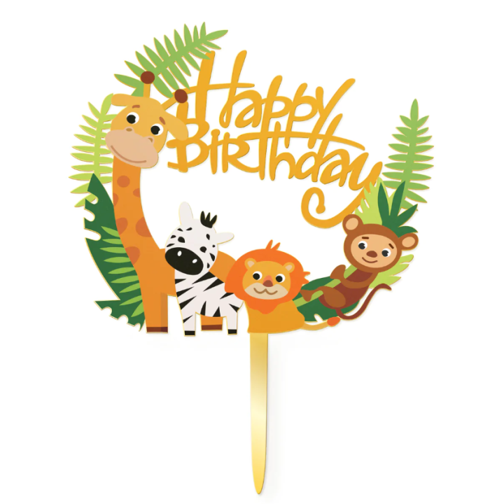 Cake topper ''happy birthday'' jungle animals.