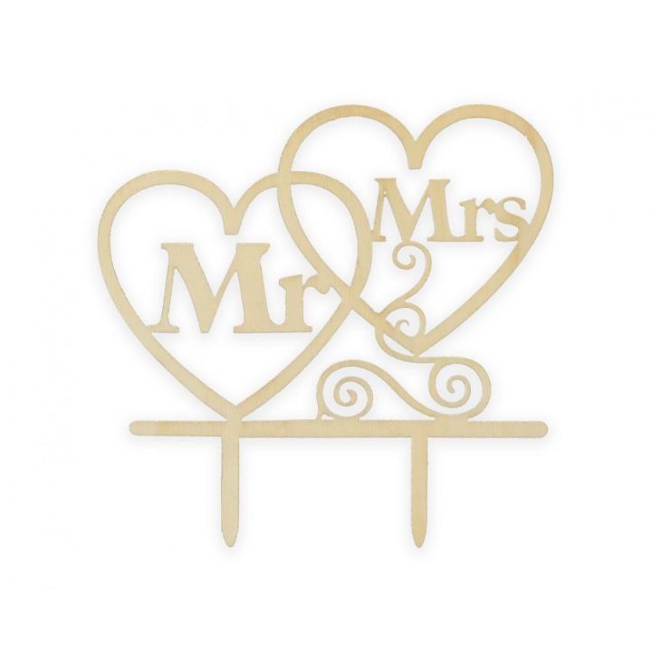Wooden Cake Topper ''MR AND MRS''.
