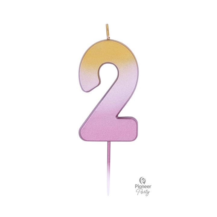 Κεράκι Γενεθλίων Ροζ- Χρυσό Ombre Αριθμός ''2''.