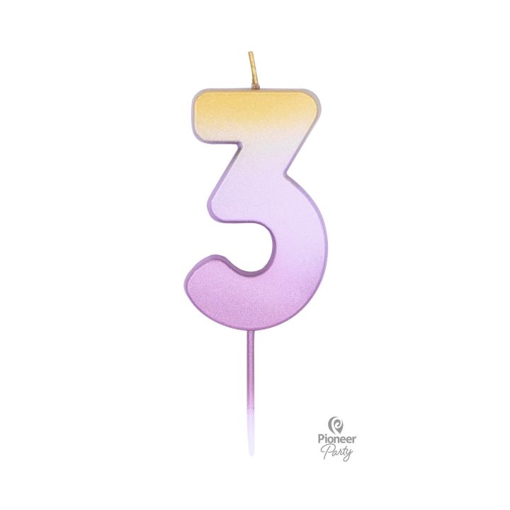 Κεράκι Γενεθλίων Ροζ- Χρυσό Ombre Αριθμός ''3''.