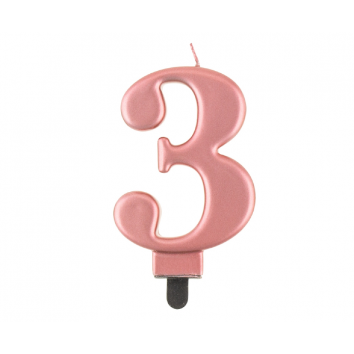 Κεράκι Γενεθλίων Ροζ- Χρυσό  Αριθμός ''3''. 8εκ.