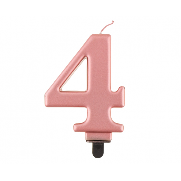 Κεράκι Γενεθλίων Ροζ- Χρυσό  Αριθμός ''4''. 8εκ.