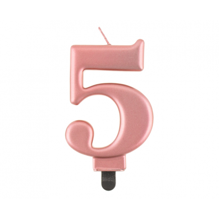Κεράκι Γενεθλίων Ροζ- Χρυσό  Αριθμός ''5''. 8εκ.