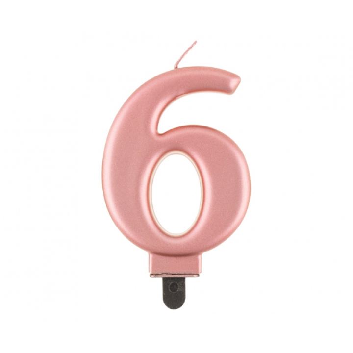 Κεράκι Γενεθλίων Ροζ- Χρυσό  Αριθμός ''6''. 8εκ.