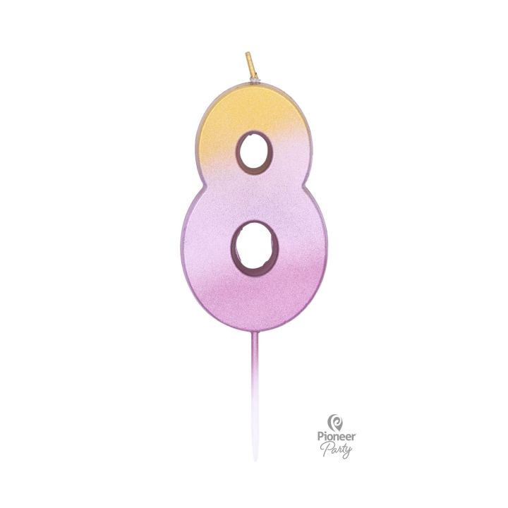 Κεράκι Γενεθλίων Ροζ- Χρυσό Ombre Αριθμός ''8''.
