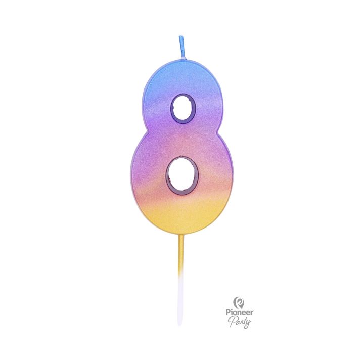 Ombre Rainbow Candle Number ''8''.