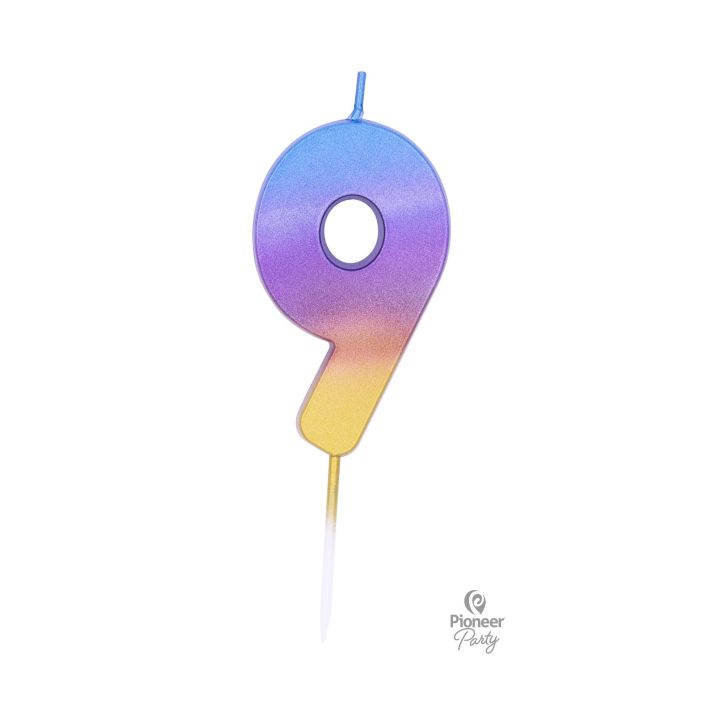 Ombre Rainbow Candle Number ''9''.