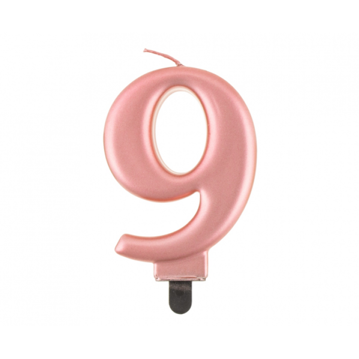 Κεράκι Γενεθλίων Ροζ- Χρυσό  Αριθμός ''9''. 8εκ.