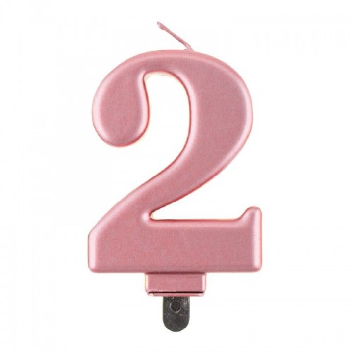 Κεράκι Γενεθλίων Ροζ- Χρυσό  Αριθμός ''2''. 8εκ.