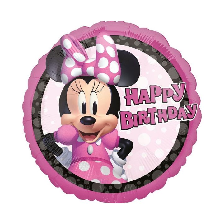 Foil Baloon Minnie Mouse Round Happy Birthday 43cm.