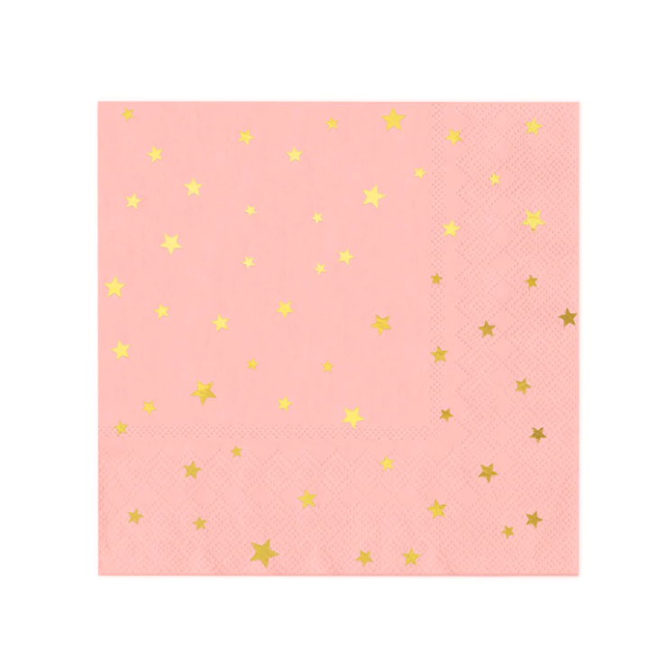 Χαρτοπετσέτες Ροζ Με Χρυσα Αστέρια 10τμχ. 33x33εκ.