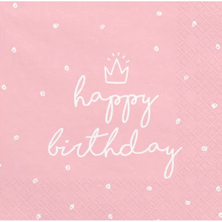 Ροζ Χαρτοπετσέτες Happy Birthday 20τμχ.