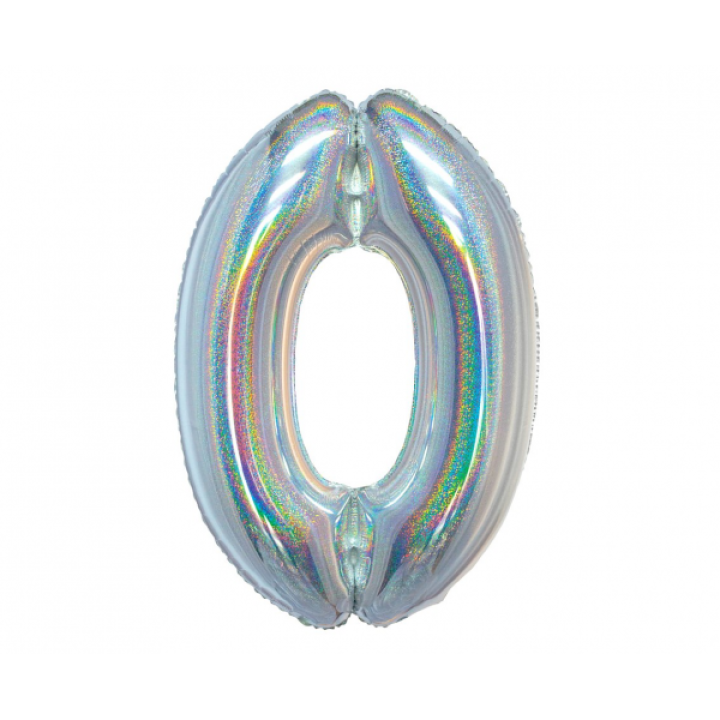 Foil number ''0'' silver iridescent 76cm