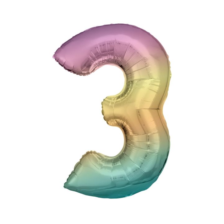 Foil number ''3'' rainbow 86cm