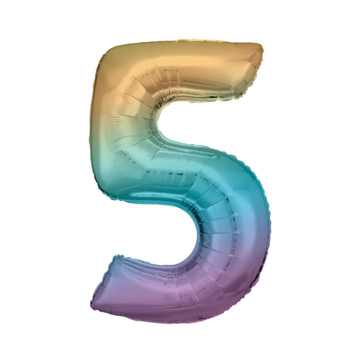 Foil number ''5'' rainbow 86cm