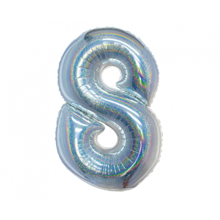 Foil number ''8'' silver iridescent 76cm