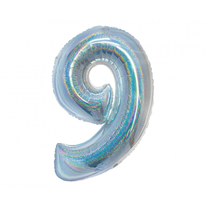 Foil number ''9'' silver iridescent 76cm