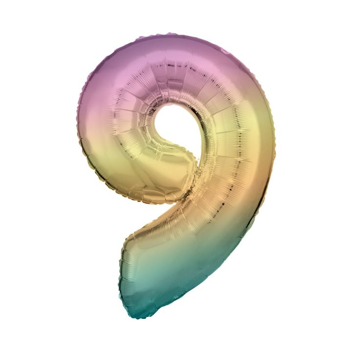 Foil number ''9'' rainbow 86cm