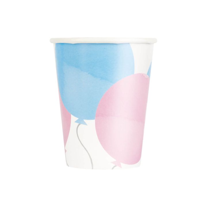 Paper Cups Pink and Blue Balloons Gender reveal 270ml, 8pcs.