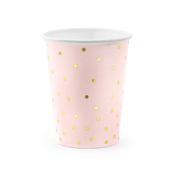 Pink Cups With Gold Dots 260ml, 6pcs.