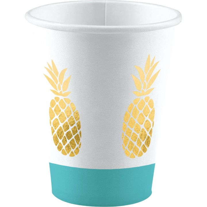 Paper Cups Gold Pineapple 250ml, 8pcs.