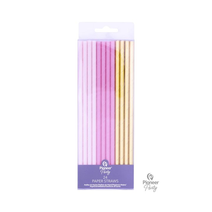 Paper Straws Pink and Gold 24pcs,19cm.