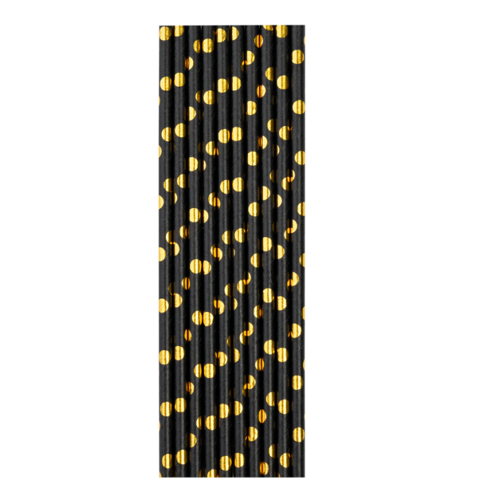 Black Straws With Golden Dots 10 pcs, 20cm.