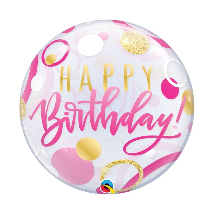 Μπαλόνι Bubble Happy Birthday Ροζ 56εκ