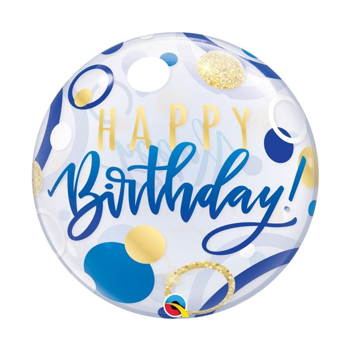 Μπαλόνι Bubble Happy Birthday Μπλε 56εκ