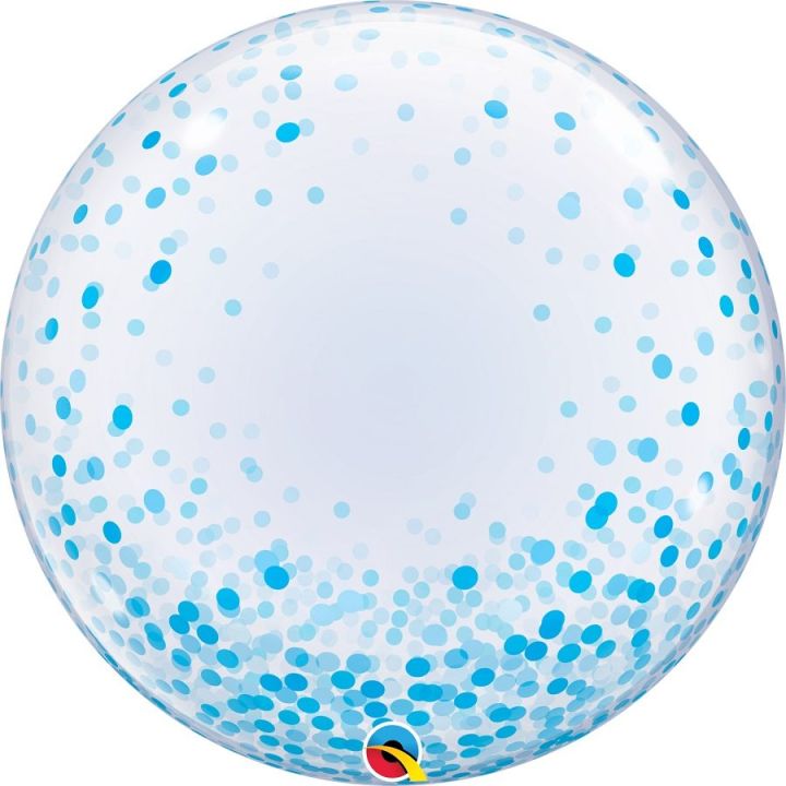 Bubble balloon with blue confetti 61cm