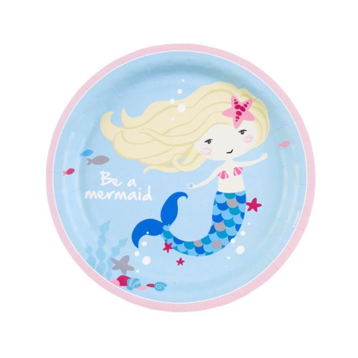 Paper Plates Mermaid 23cm. 8pcs.  (plastic free)