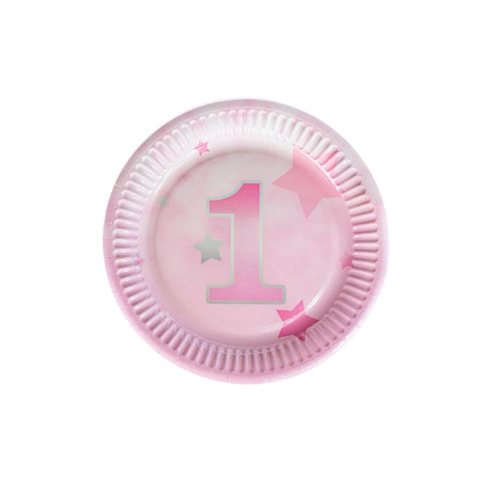 Paper plates first birthday pink 18cm. 6 pcs