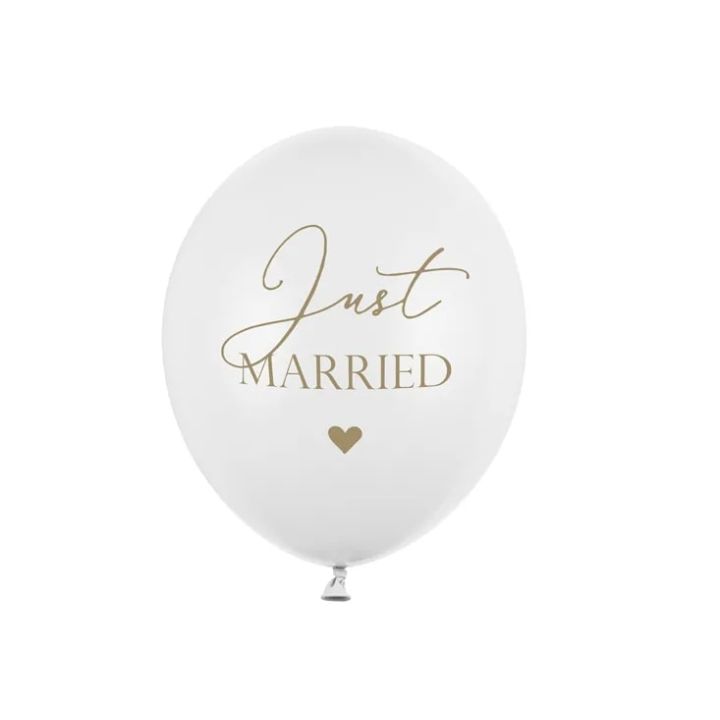Latex balloons white ''just married'' 10pcs, 30εκ