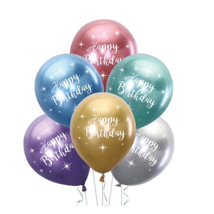 Μπαλόνια ''Happy Birthday'' Μεταλλικά χρώματα, σετ 6τμχ. 30εκ